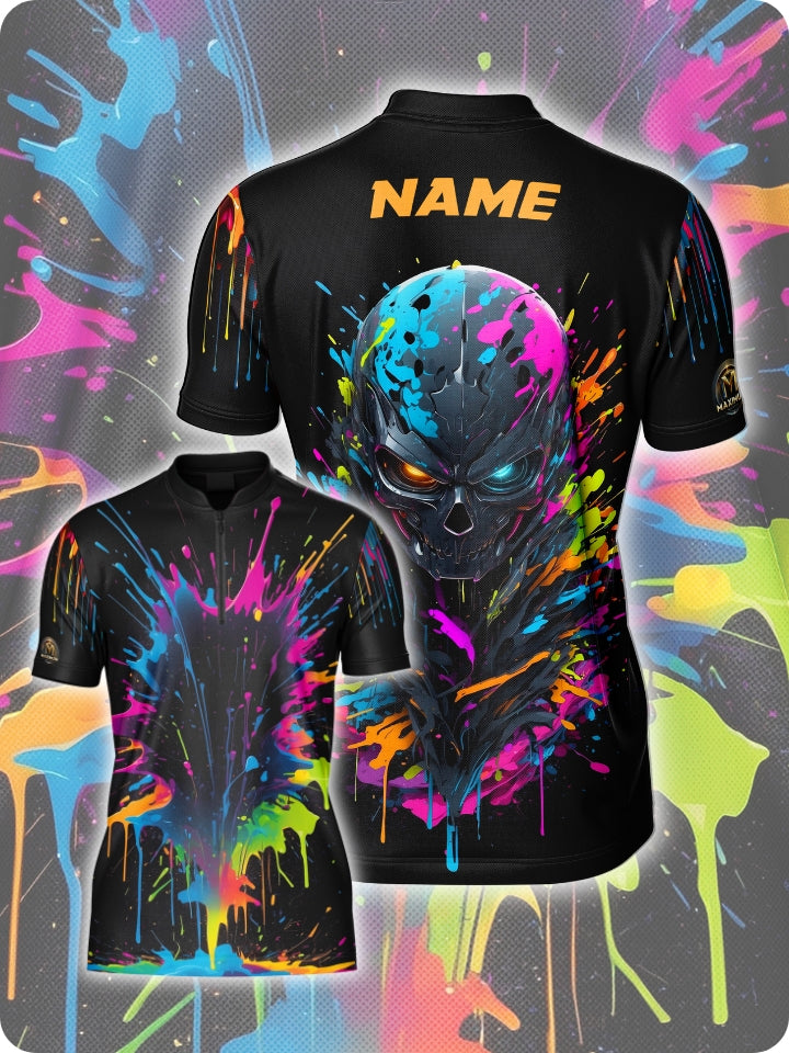 Maximum Precision Design Neon Skull Paint Splatter Dart Jersey by Mike Maloney